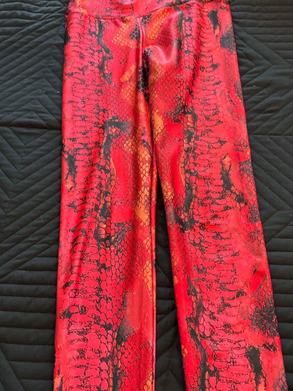 Emily Hsu Designs Red and Black Snake-Print Leggings